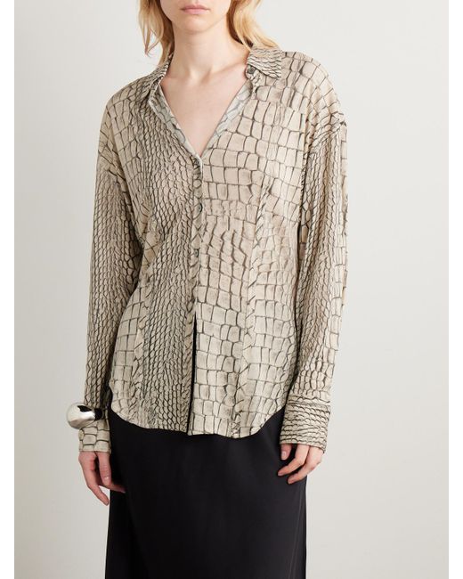 Acne Natural Oberteil Aus Stretch-Mesh Mit Trompe-L'Œil-Print