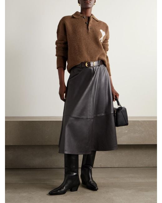 AMI Brown Intarsia Alpaca-Blend Polo Sweater