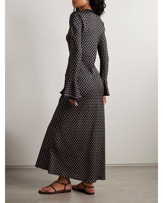 Doen Black Davina Midikleid Aus Twill Aus Einer Seidenmischung Mit Paisley-Muster