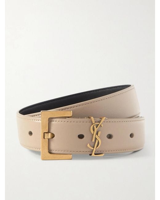 Saint Laurent Natural Cassandre Leather Belt