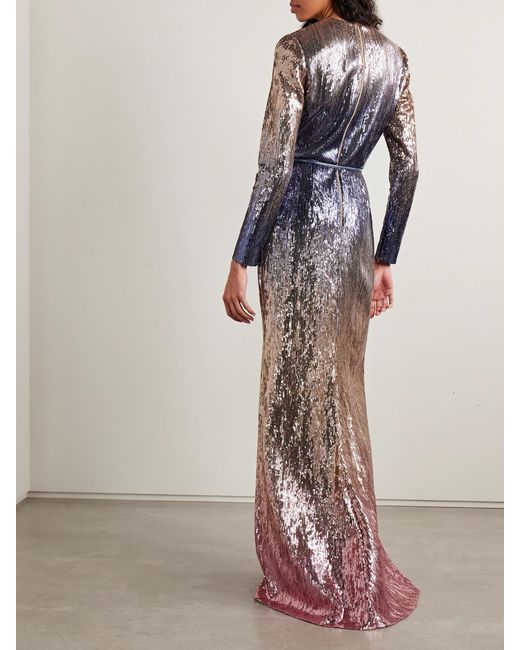 Elie Saab Pink Belted Ombré Sequined Tulle Gown