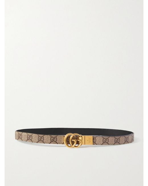 Gucci White Reversible Printed Coated-Canvas And Leather Belt