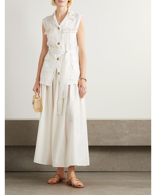 Emporio Sirenuse White Daria Embroidered Linen-Blend Vest