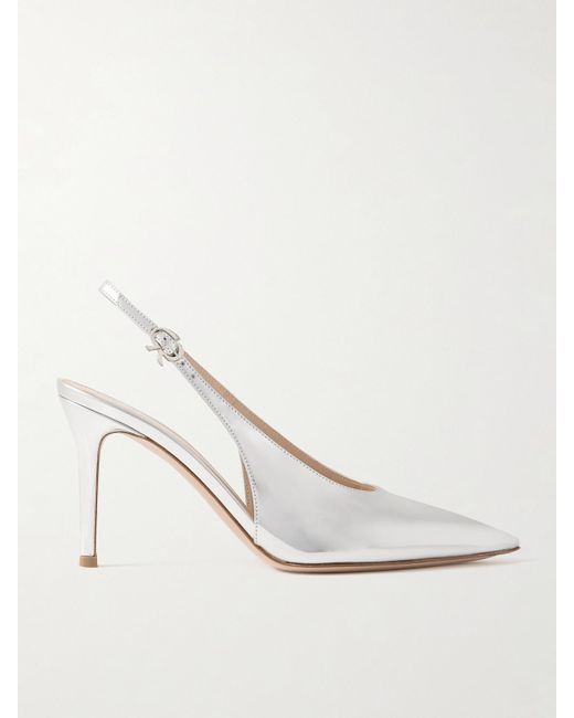 Gianvito Rossi White Robbie Metallic Leather Slingback Pumps