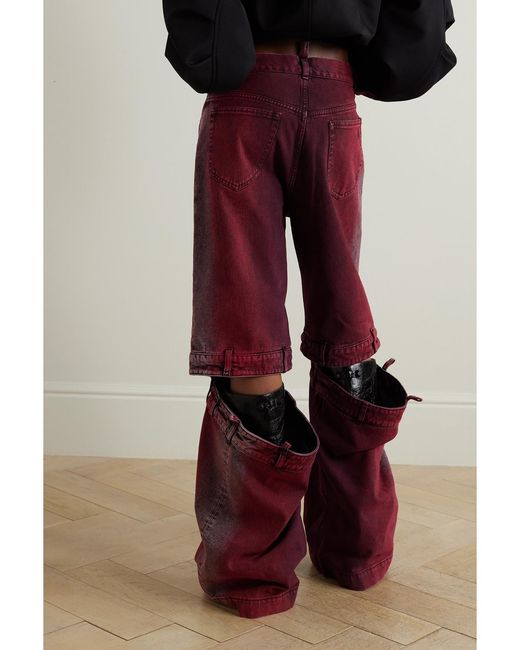 The Attico Red Ashton Cutout Mid-Rise Wide-Leg Jeans