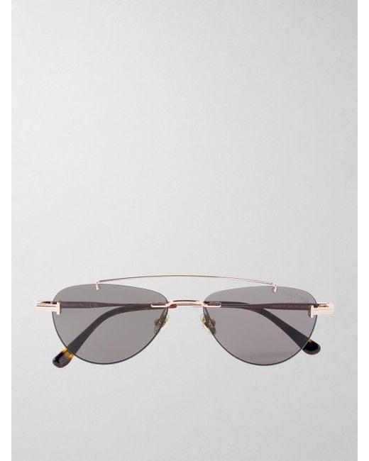 Tom Ford Gray Astor Rimless Aviator-Style-Tone Sunglasses
