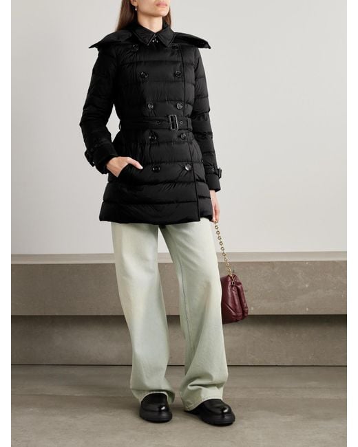 Burberry Black Hooded Belted Double-Breasted Quilted Shell Down Coat