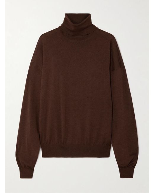 Saint Laurent Brown Rollkragenpullover Aus Einer Mischung Aus Wolle, Kaschmir Und Seide