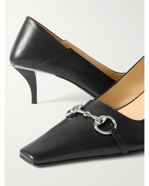 Gucci Black Vittoria Collapsible-Heel Horsebit-Embellished Leather Pumps