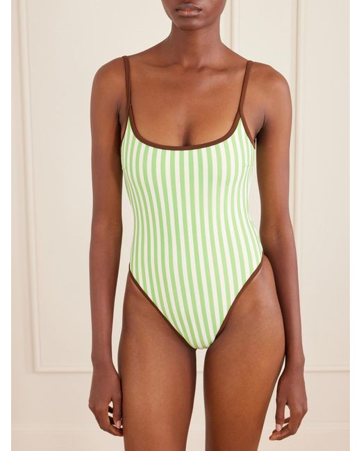 Haight Green Pipping Thidu Striped Swimsuit