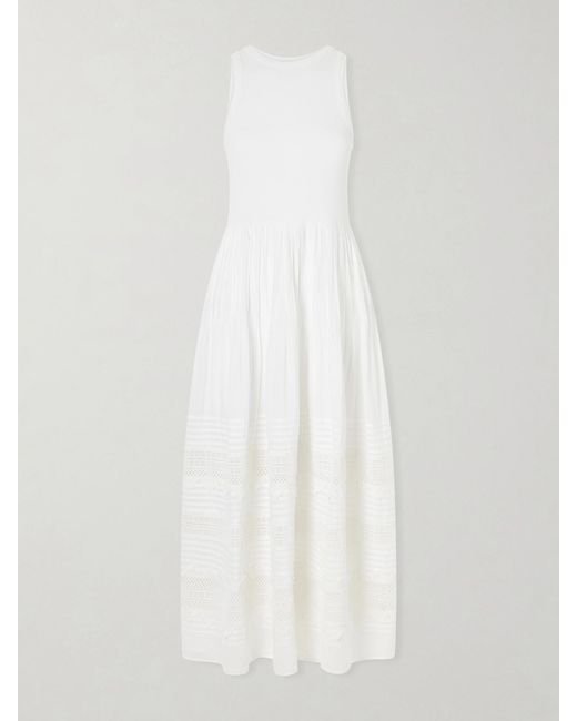 Polo Ralph Lauren White Crochet-Trimmed Ribbed Cotton-Blend Maxi Dress