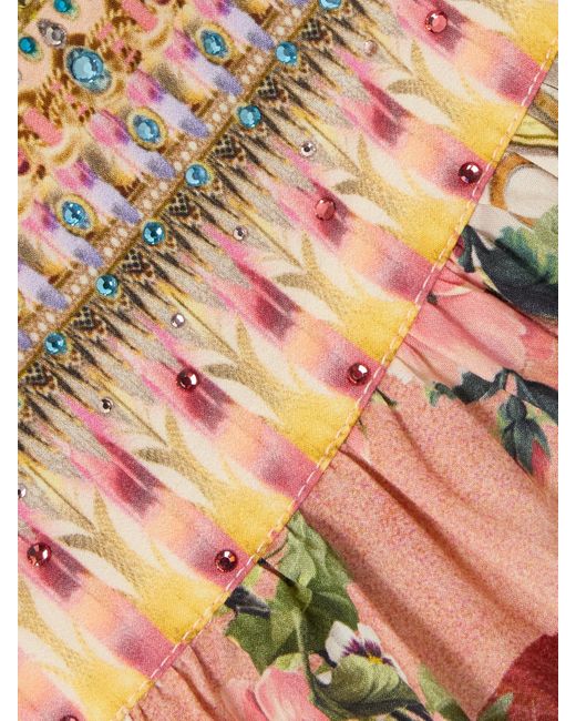 Camilla White The Lotus Crystal-Embellished Printed Linen Maxi Skirt