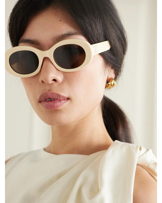 Céline Natural Triomphe Oval-Frame Acetate Sunglasses