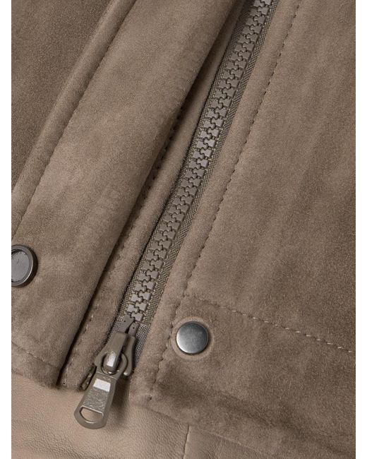 Brunello Cucinelli Brown Cropped Bead-Embellished Suede Jacket