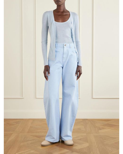 Gabriela Hearst Blue Aiste Ribbed Cashmere, Silk And Hemp-Blend Cardigan