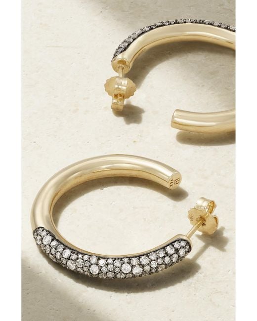 Lucy Delius Natural Dark Side Of The Moon Rhodium-Plated 14-Karat Recycled Diamond Hoop Earrings
