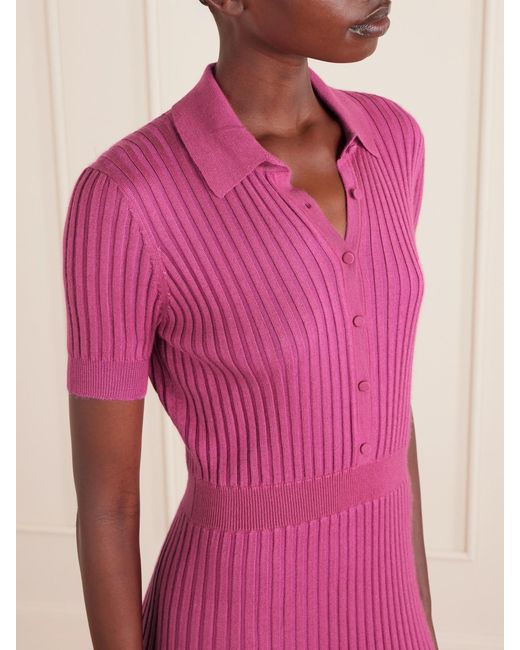 Gabriela Hearst Pink Amor Ribbed Cashmere And Silk-Blend Midi Dress