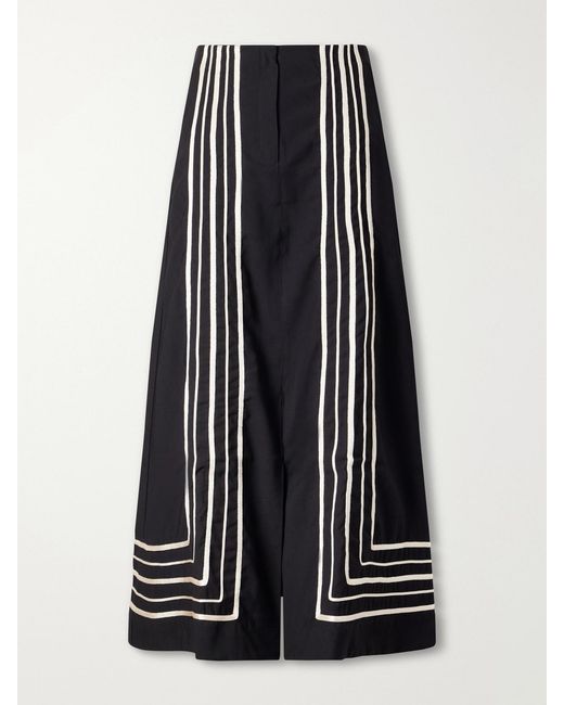 ANDRES OTALORA Black Invernal Striped Embroidered Twill Maxi Skirt
