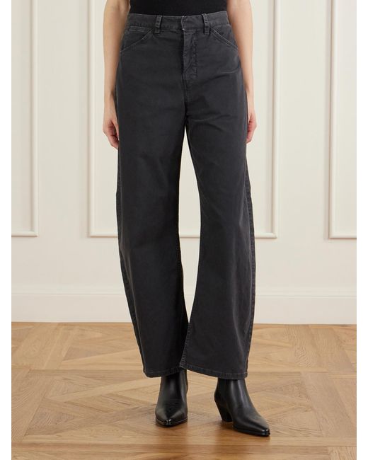 Nili Lotan Blue Tribeca Brushed Cotton-Blend Twill Barrel-Leg Pants