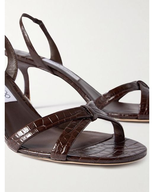 Jimmy Choo Brown Elsy 70 Croc-Effect Leather Slingback Sandals