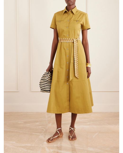 Emporio Sirenuse Yellow Giselle Belted Cotton Midi Dress