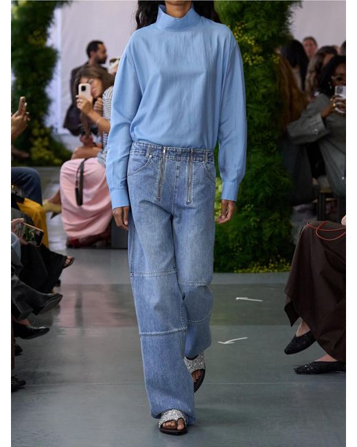 Tibi Blue Lyocell And Silk-Blend Turtleneck Blouse