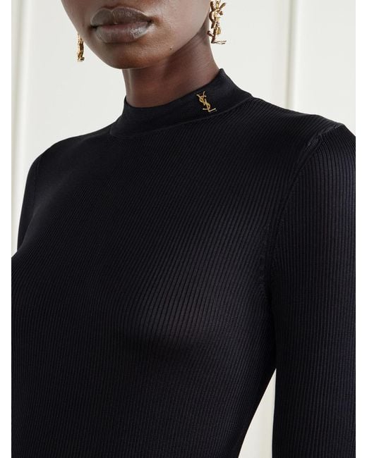 Saint Laurent Blue Cassandre-Embellished Silk Midi Dress