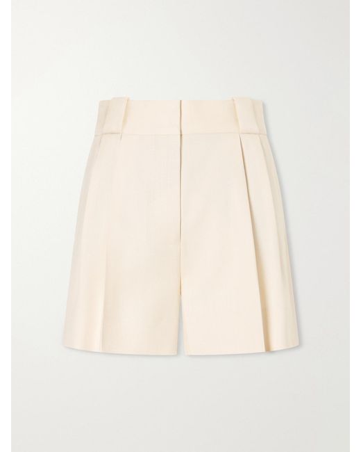 Blazé Milano Natural Danae Mid-Rise Pleated Canvas Shorts