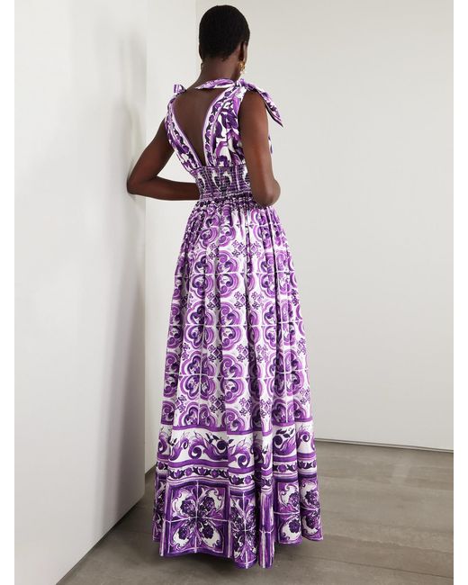 Dolce & Gabbana Purple Printed Cotton-Poplin Midi Dress