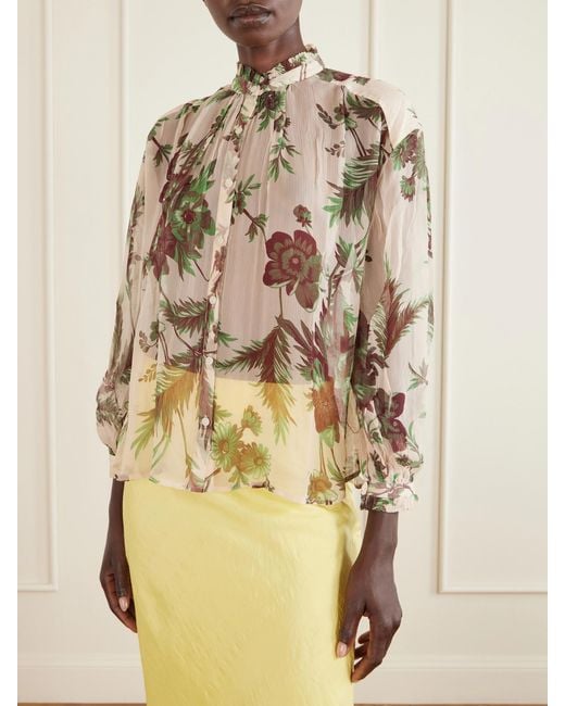 Alix Of Bohemia Natural Poet Summermoss Floral-Print Chiffon Blouse