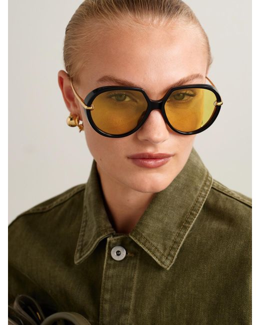 Bottega Veneta Metallic Drop Round-Frame Acetate And-Tone Sunglasses