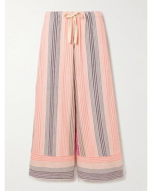 Lemlem Pink Desta Striped Cotton-Blend Wide-Leg Pants
