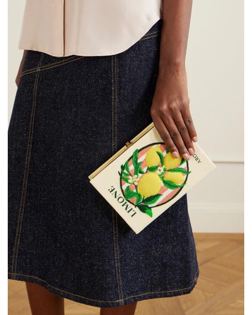 Olympia Le-Tan Metallic Aroma D'Italia Appliquéd Embroidered Canvas Clutch