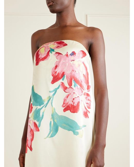 Rebecca Vallance White Sunblush Bloom Floral-Print Silk Gown