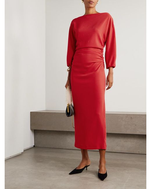BERNADETTE Red Ezra Midikleid Aus Crêpe Mit Raffungen