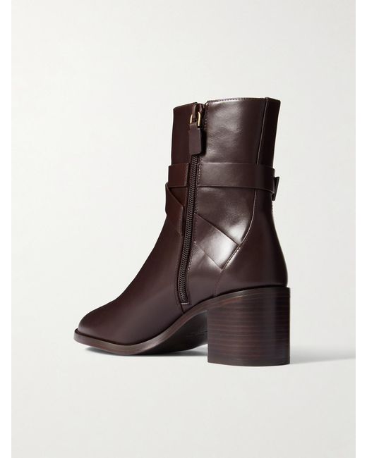 Stuart Weitzman Brown Esme Buckled Leather Ankle Boots