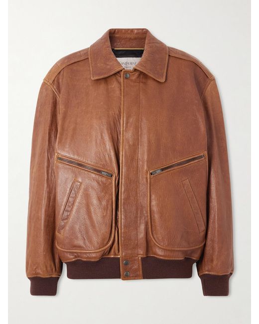 Saint Laurent Brown Leather Bomber Jacket