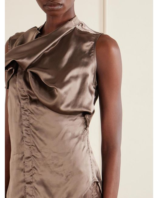 Rick Owens Brown Draped Satin Top