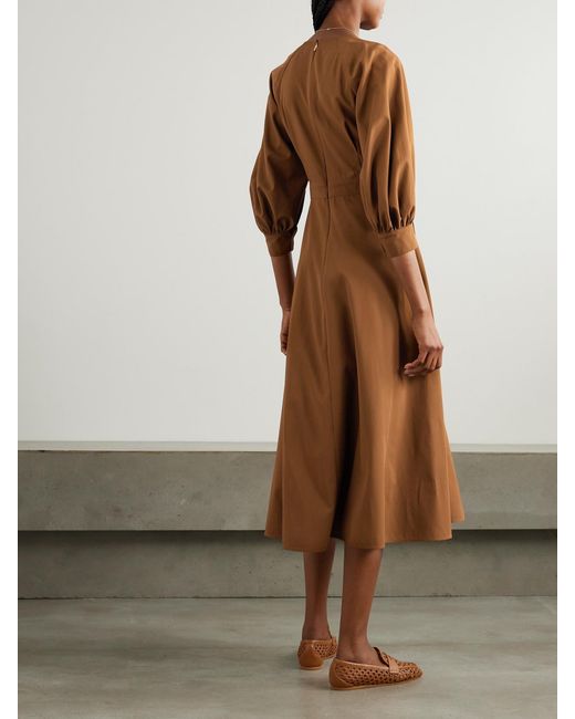 Max Mara Brown Pedaggi Paneled Cotton Midi Dress