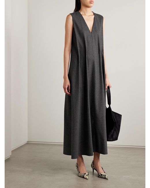 Khaite Gray Syd Pleated Wool Midi Dress