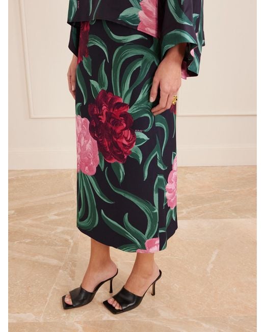 LaDoubleJ Green Printed Satin Maxi Skirt