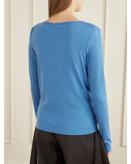 Deiji Studios Blue Button-Detail Ribbed Lyocell And Wool-Blend T-Shirt