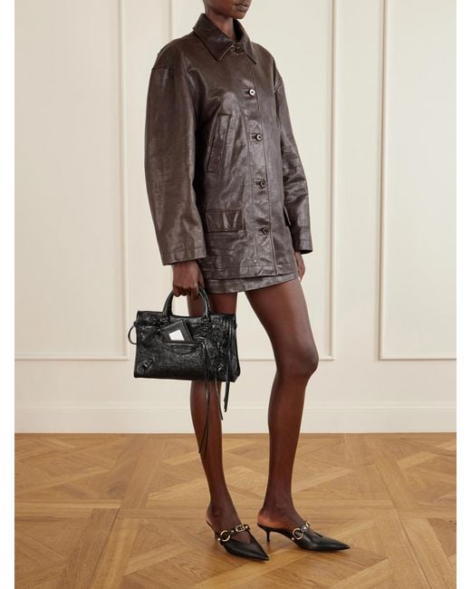 Balenciaga Black Le City Small Embellished Crinkled-Leather Shoulder Bag