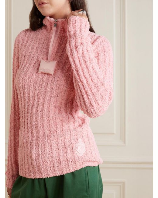 Moncler Genius Pink Jw Anderson Appliquéd Ribbed Cotton-Blend Bouclé Sweater