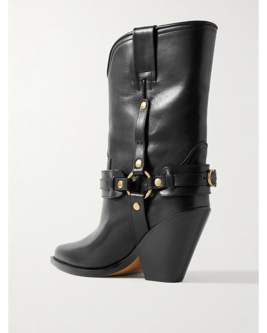 Isabel Marant Black Lyka Studded Buckled Leather Boots