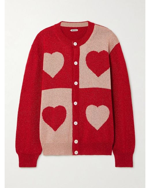Bode Red Two-Tone Lamé Cardigan