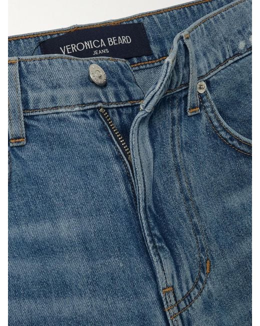 Veronica Beard Blue Kasey Frayed Mid-Rise Wide-Leg Jeans