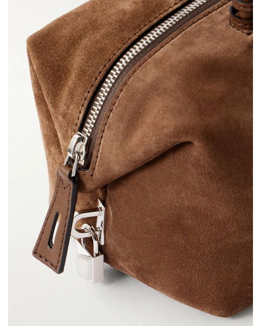 Max Mara Brown Logo-Debossed Leather-Trimmed Suede Shoulder Bag