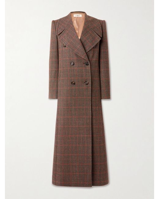 Chloé Brown Double-Breasted Checked Wool Coat