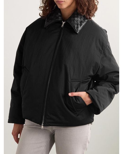Bottega Veneta Black Daunenjacke Aus Shell Mit Besatz Aus Intrecciato-Leder